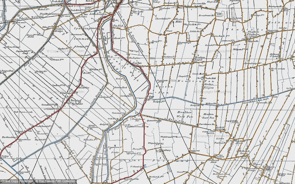 Old Map of Historic Map covering Weston Fen in 1922