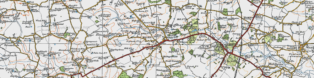 Old map of Peasenhall in 1921