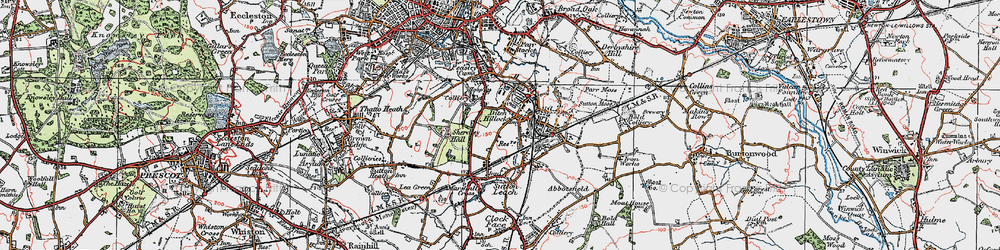 Old map of Peasley Cross in 1923
