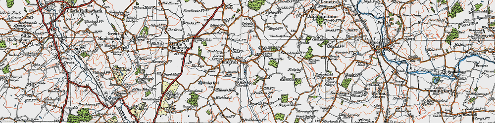 Old map of Pebmarsh in 1921