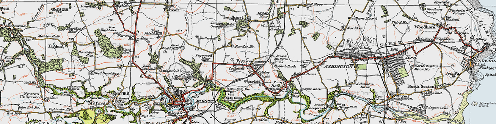 Old map of Pegswood in 1925