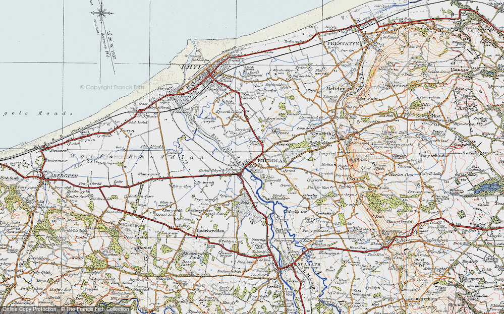Old Map of Historic Map covering Ynys in 1922