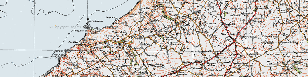 Old map of Penbontrhydyfothau in 1923