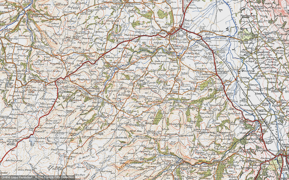 Old Map of Historic Map covering Plas Captain in 1922