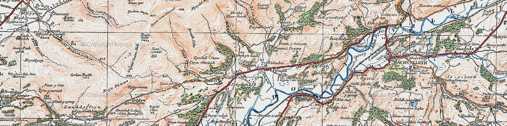 Old map of Afon Rhonwydd in 1921