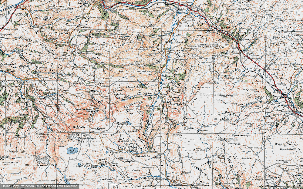 Old Map of Historic Map covering Afon Twymyn in 1921