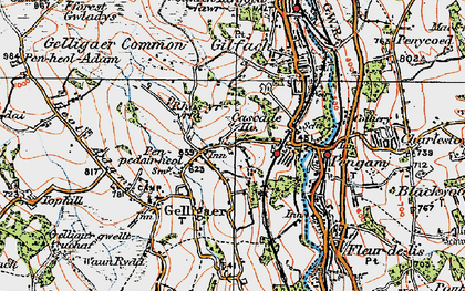 Old map of Penpedairheol in 1919