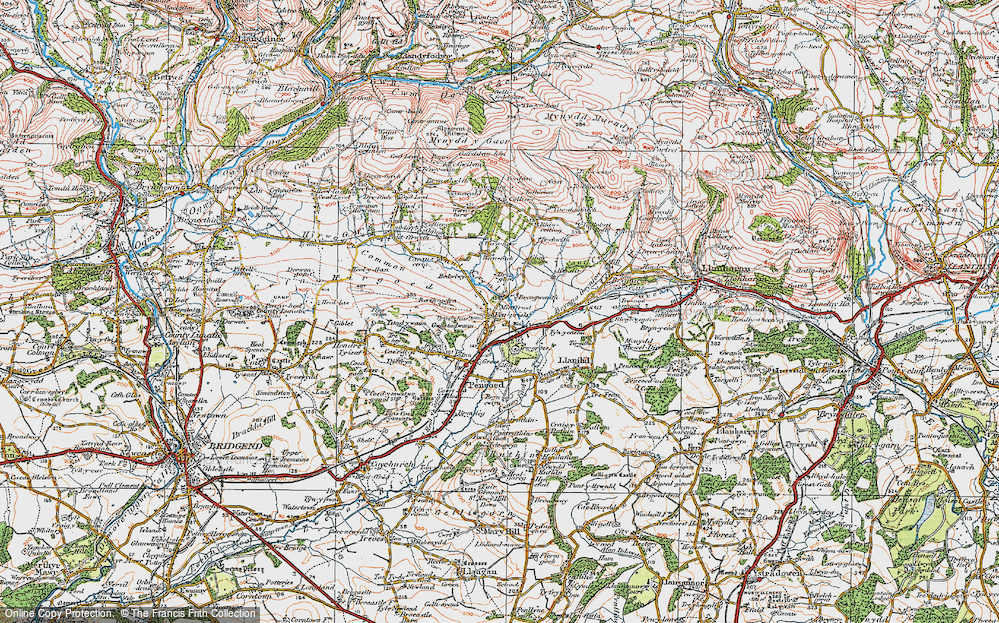 Old Map of Historic Map covering Bryngarn in 1922