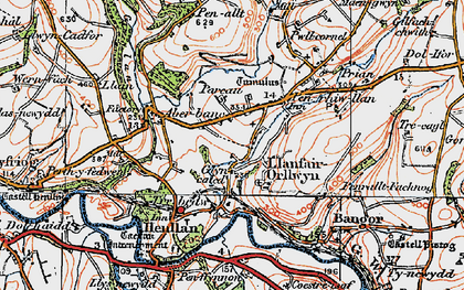 Old map of Penrhiw-llan in 1923