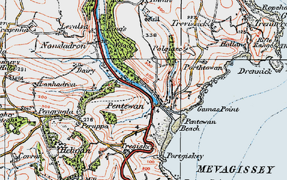 Old map of Pentewan in 1919