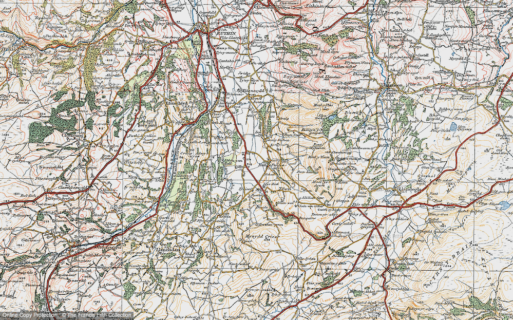 Old Map of Historic Map covering Bryn-chwareu in 1921