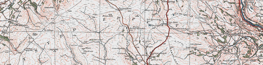 Old map of Pentre Dolau Honddu in 1923