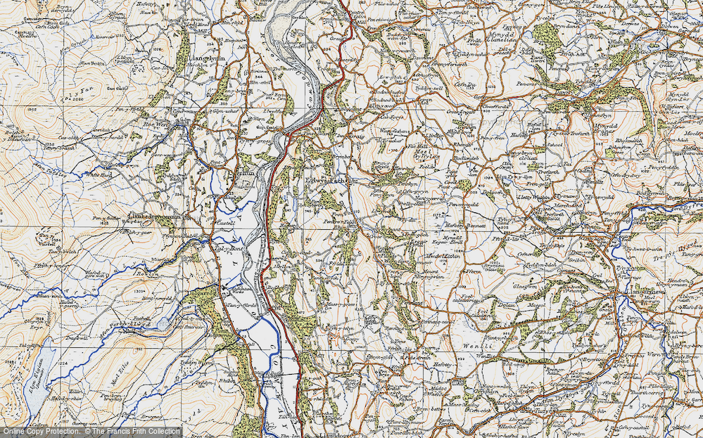 Old Map of Historic Map covering Llyn Syberi in 1922