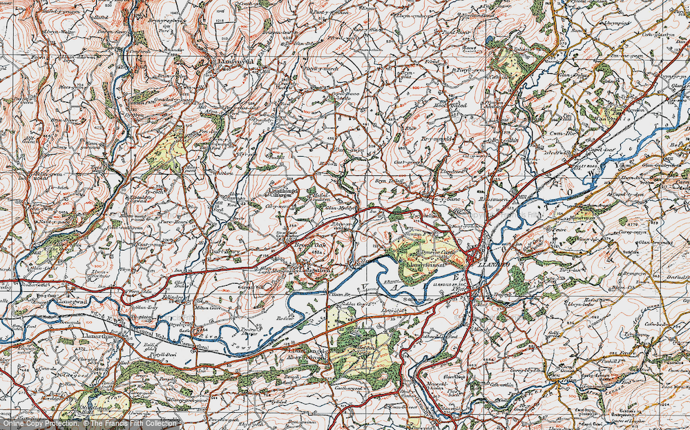Old Map of Historic Map covering Brynteilo in 1923