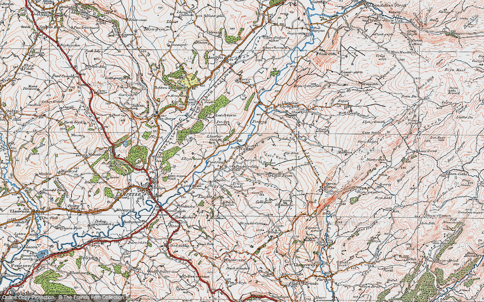 Old Map of Historic Map covering Blaen-plwyf-isaf in 1923