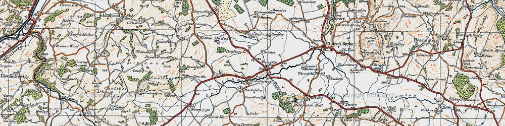 Old map of Pentreheyling in 1920