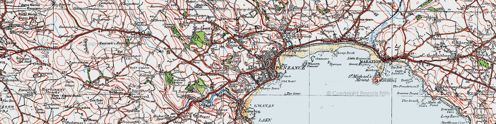Old map of Penzance in 1919