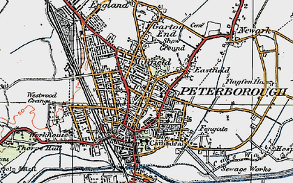 Old map of Peterborough in 1922