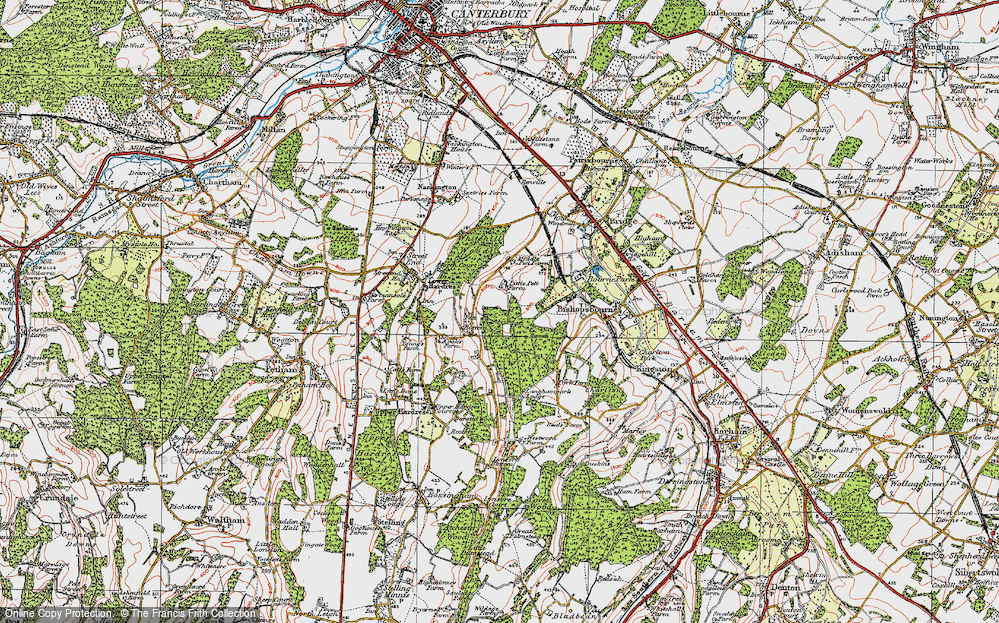 Old Map of Historic Map covering Bursted Manor in 1920