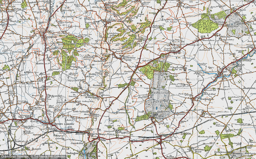 Old Map of Historic Map covering Bodkin Wood in 1919