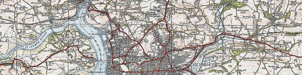 Old map of Peverell in 1919