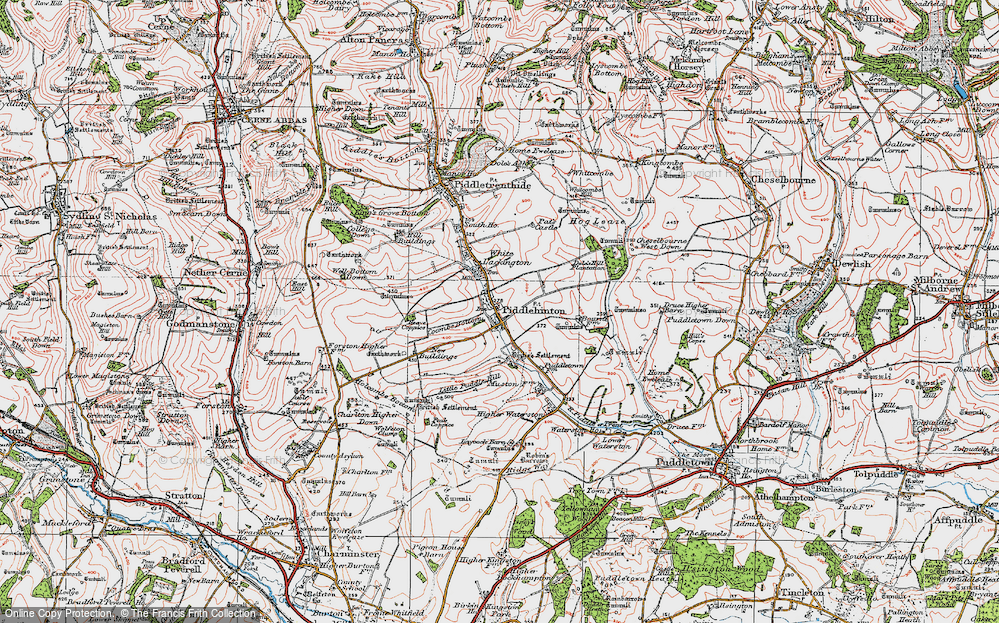 Old Map of Piddlehinton, 1919 in 1919