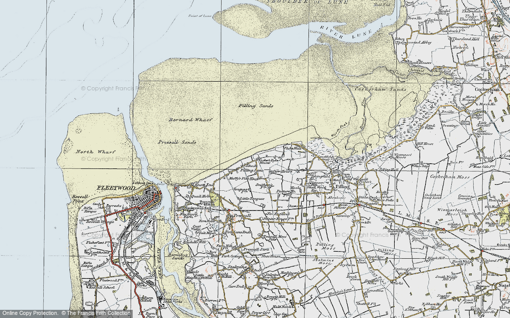 Old Map of Historic Map covering Wyre-Lune Wildfowl Sanctuary in 1924