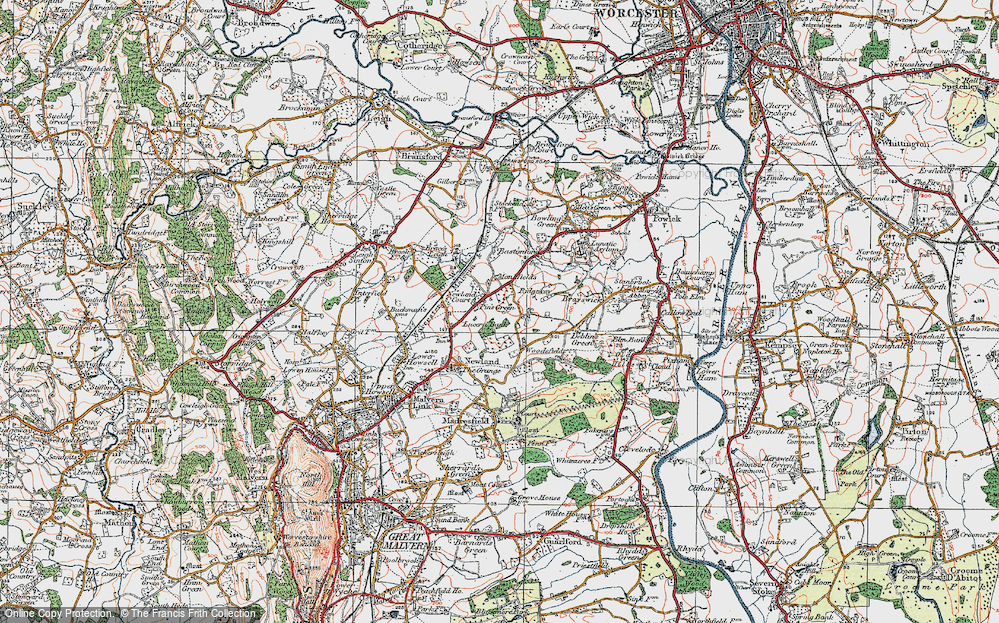 Old Map of Historic Map covering Brace's Leigh in 1920