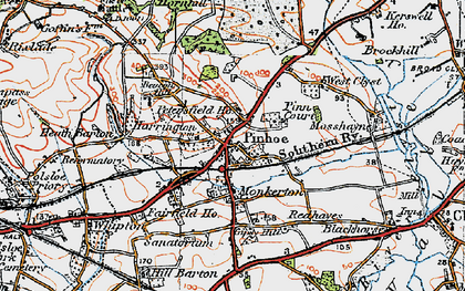 Old map of Pinhoe in 1919