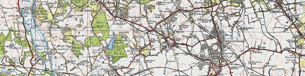 Old map of Pinner in 1920