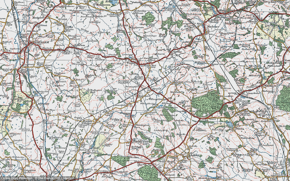Old Map of Historic Map covering Willoughbridge Wells in 1921