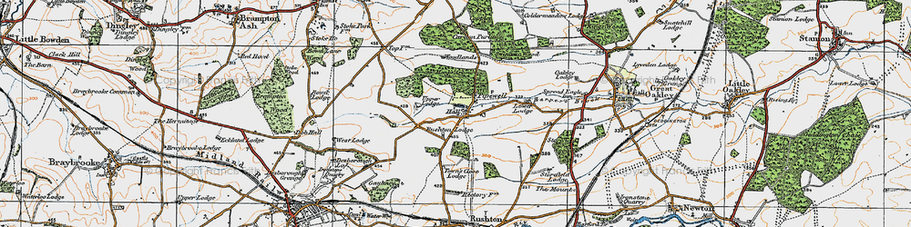 Old map of Pipewell in 1920