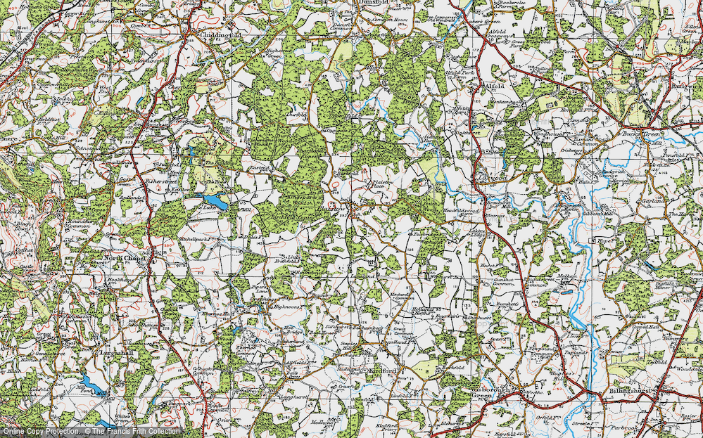 Old Map of Historic Map covering Birchfold Copse in 1920