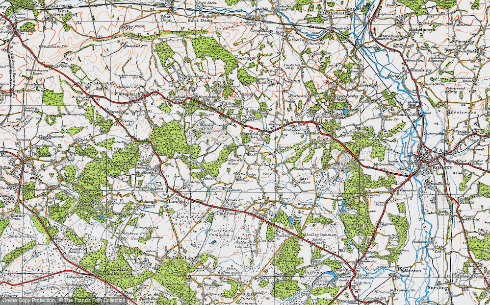 Old Map of Historic Map covering Melchet Court (Sch) in 1919