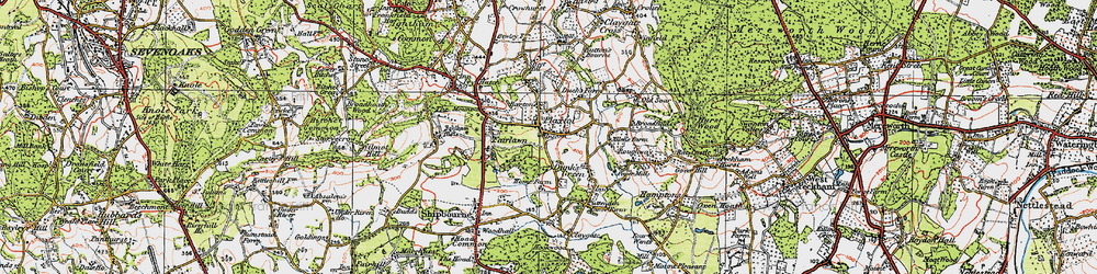 Old map of Plaxtol in 1920