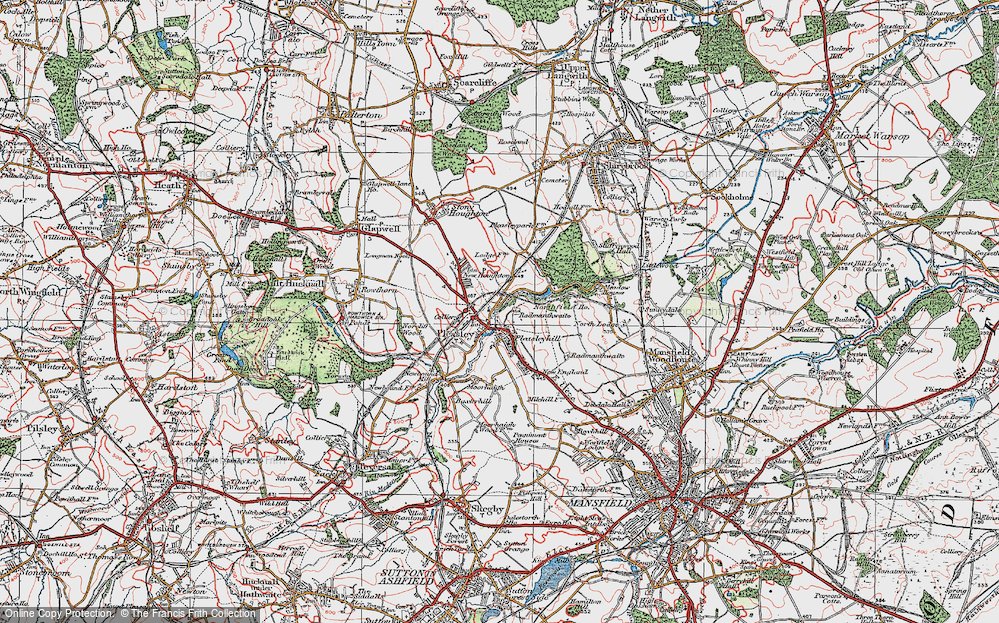 Old Map of Historic Map covering Pleasley Vale in 1923