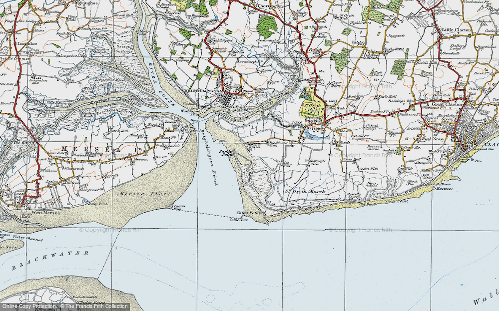 Old Map of Historic Map covering Brightlingsea Reach in 1921