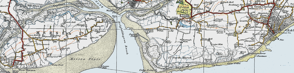 Old map of Brightlingsea Reach in 1921