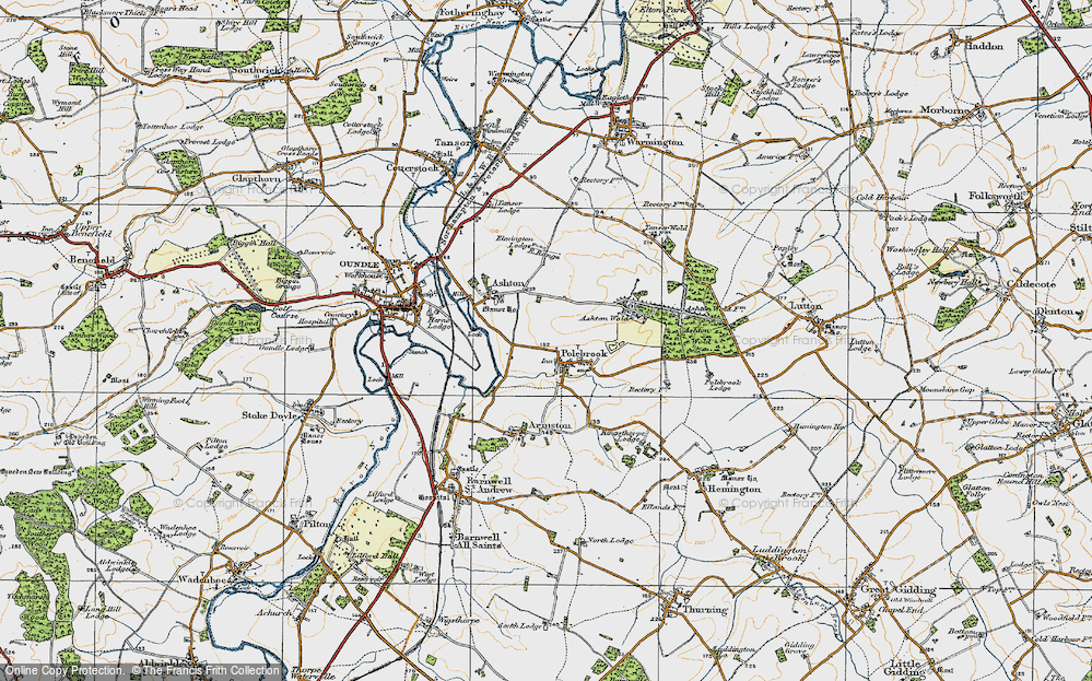 Old Map of Historic Map covering Ashton Wold Ho in 1920