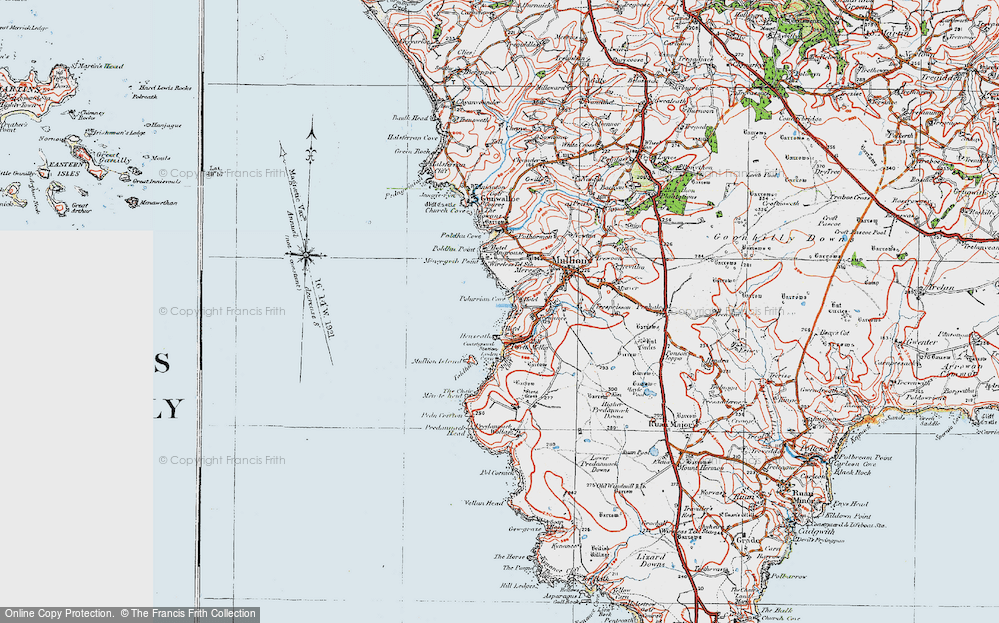 Old Map of Historic Map covering Poldhu Point in 1919