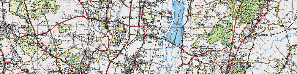 Old map of Ponders End in 1920