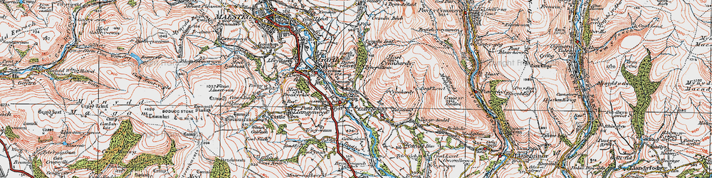 Old map of Pont Rhyd-y-cyff in 1922