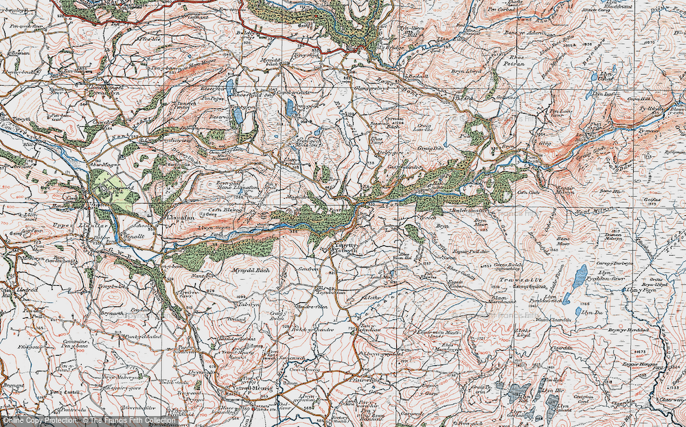 Old Map of Historic Map covering Afon Ystwyth in 1922