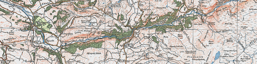 Old map of Afon Ystwyth in 1922