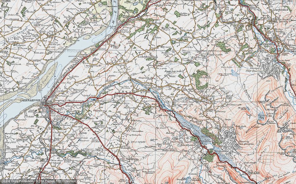 Old Map of Historic Map covering Bryn Bras Castle in 1922
