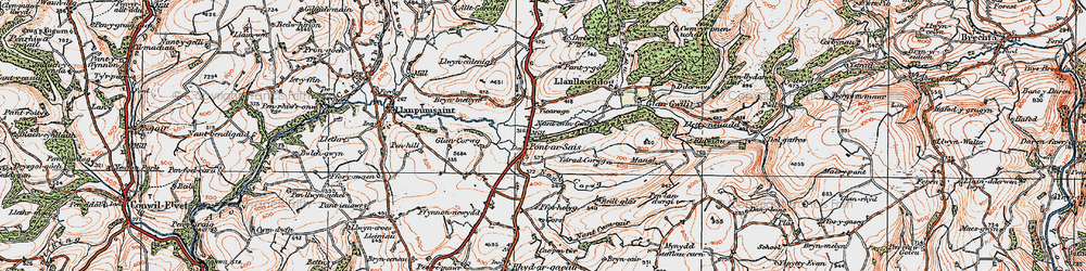 Old map of Llanllawddog in 1923