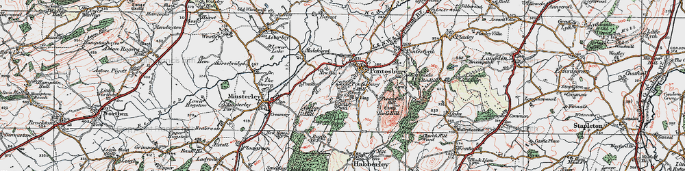 Old map of Pontesbury Hill in 1921