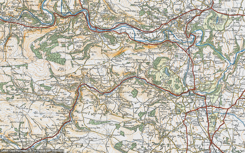 Old Map of Historic Map covering Brynarddyn in 1921