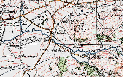 Old map of Pontrhydfendigaid in 1922
