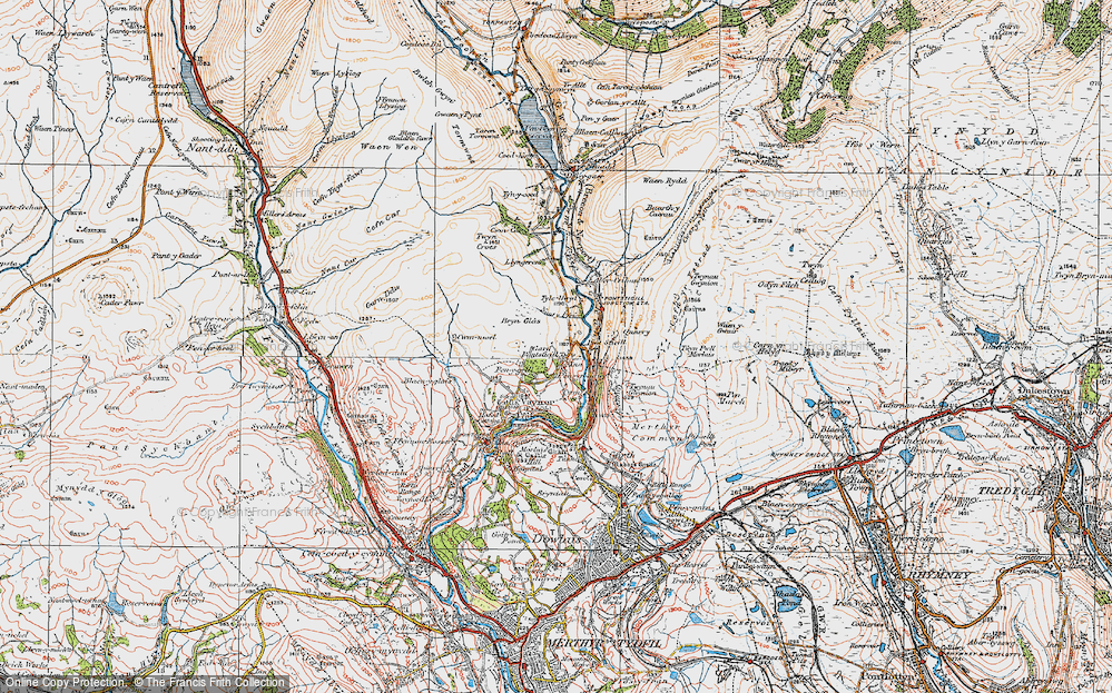 Old Map of Historic Map covering Dolygaer in 1923